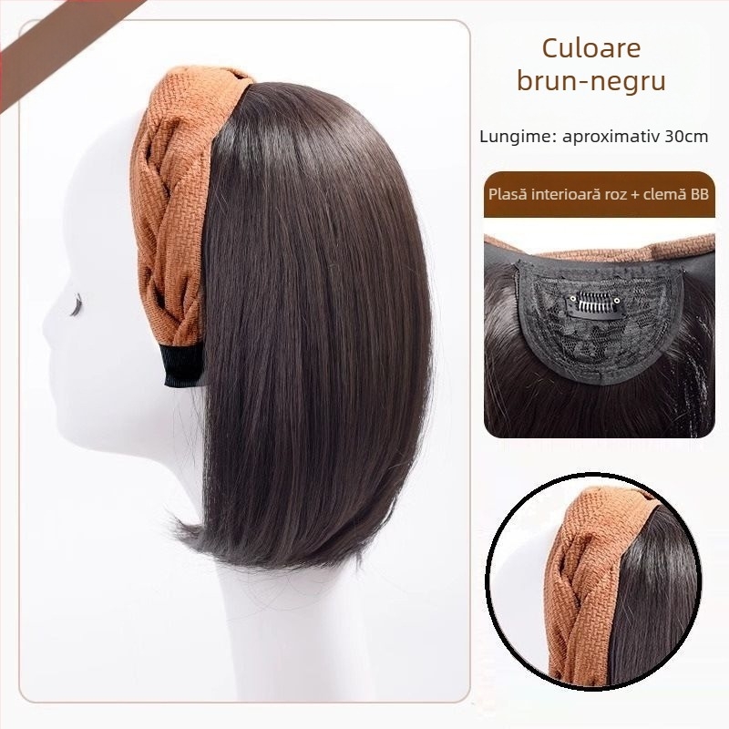 Păr par, piesă unică pentru jumătate de cap, natural invizibil din spate, acoperă firele albe și mărește volumul; Material: mătase termică înaltă; Stil: scurt drept; Lungime: scurt; Stil: Japone-Koreean; Nu poate fi vopsită