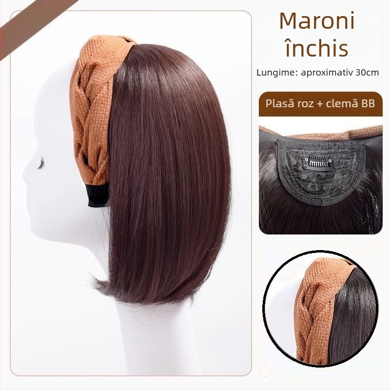 Păr par, piesă unică pentru jumătate de cap, natural invizibil din spate, acoperă firele albe și mărește volumul; Material: mătase termică înaltă; Stil: scurt drept; Lungime: scurt; Stil: Japone-Koreean; Nu poate fi vopsită
