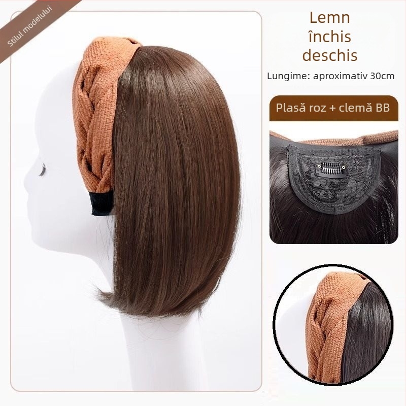 Păr par, piesă unică pentru jumătate de cap, natural invizibil din spate, acoperă firele albe și mărește volumul; Material: mătase termică înaltă; Stil: scurt drept; Lungime: scurt; Stil: Japone-Koreean; Nu poate fi vopsită