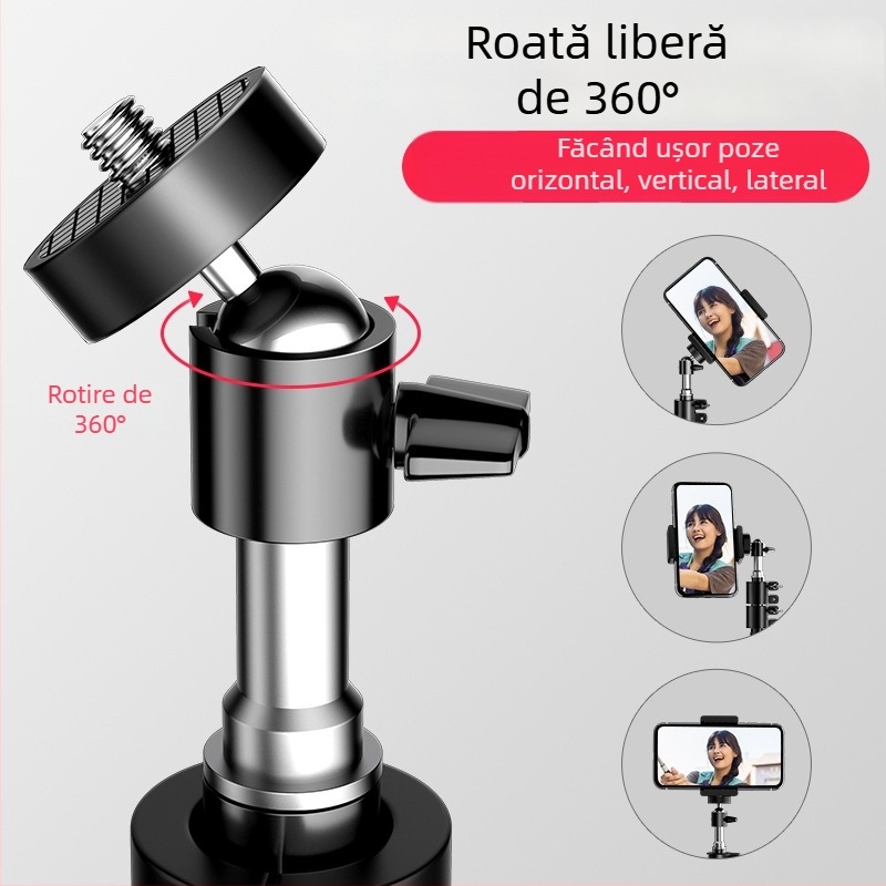 Trepied pentru telefon mobil pentru live streaming cu telecomandă Bluetooth, corp din aliaj, design universal