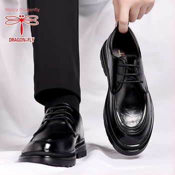 Pantofi pentru bărbați din piele naturală, 100%, șiret, vârf rotund, talpă groasă, stil britanic, potriviți pentru interviuri și nunți