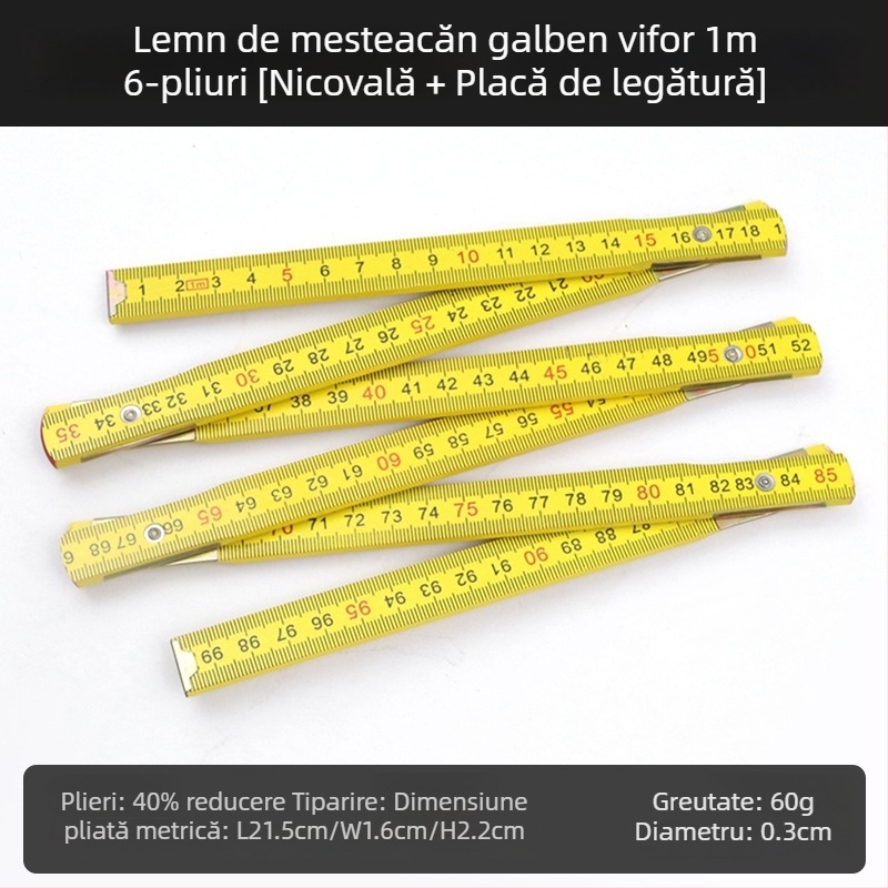 QITE Riglă pliabilă din lemn, formă neregulată, scară metrică cu două fețe, riglă în centimetri, greutate netă 105 g