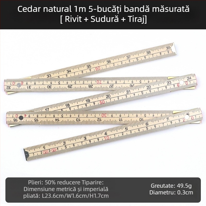 QITE Riglă pliabilă din lemn, formă neregulată, scară metrică cu două fețe, riglă în centimetri, greutate netă 105 g