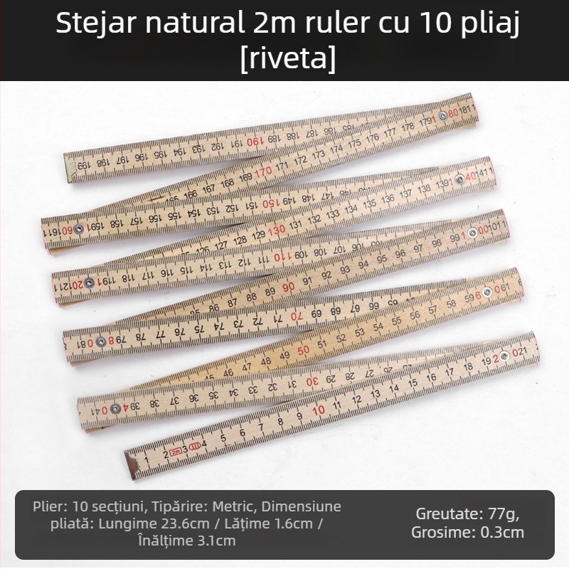 QITE Riglă pliabilă din lemn, formă neregulată, scară metrică cu două fețe, riglă în centimetri, greutate netă 105 g