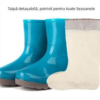 Cizme de ploaie pentru femei, cu talpă joasă, partea superioară din PVC, talpă din tendoane de vițel, branț din blană artificială, căptușeală pluș