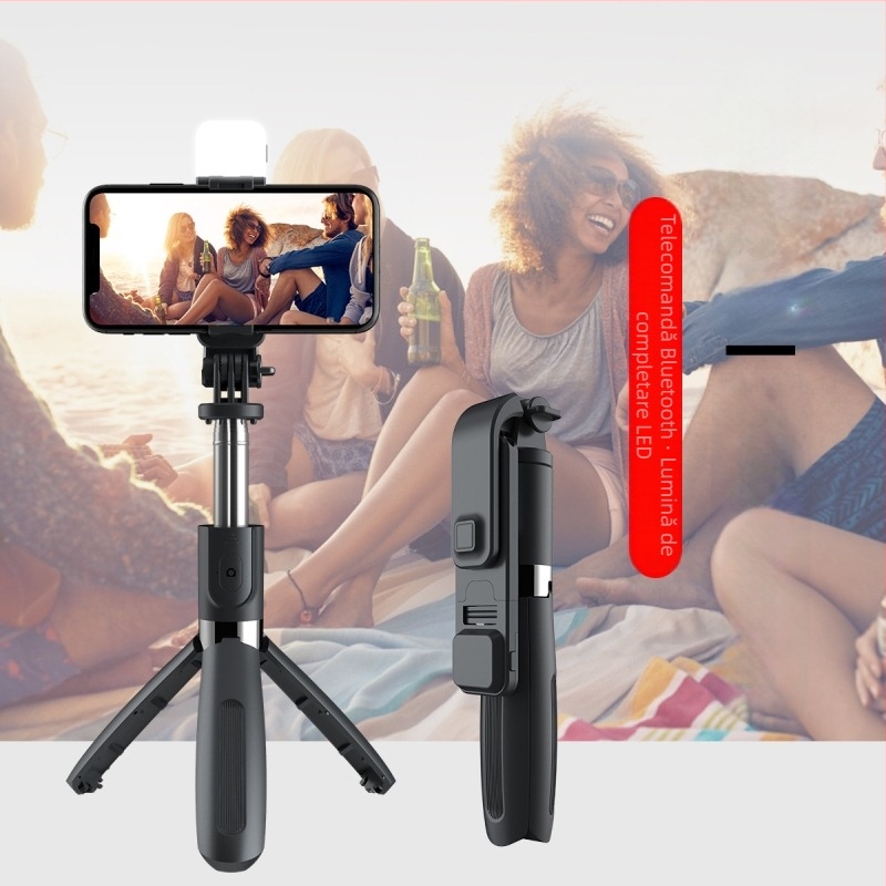 Bețișor selfie Bluetooth pentru telefon, lumină LED încorporată, tijă telescopică și trepied - aliaj de aluminiu, telecomandă