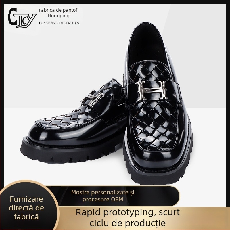 Pantofi din piele pentru bărbați, vârf pătrat, talpă aderentă, partea superioară joasă