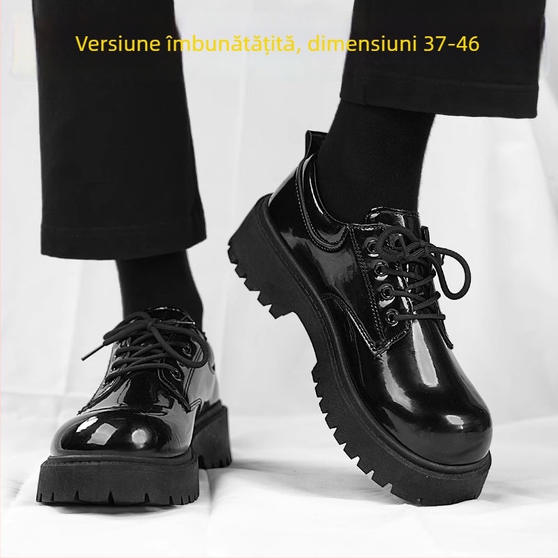 Pantofi Derby pentru bărbați din PU cu creștere înălțime, casual din piele, vârf rotund, talpă din cauciuc, toc plat, toamnă