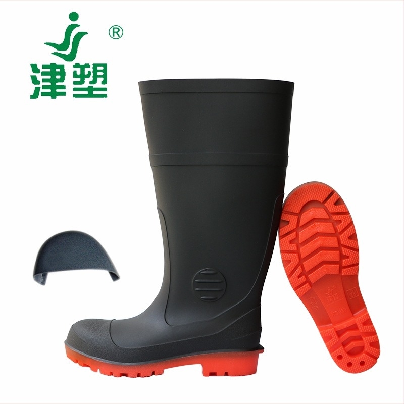 Cizme de ploaie cu vârf din oțel, gleznă înaltă, rezistente la ulei, acizi și alcalii, partea superioară din PVC, talpă antiderapantă