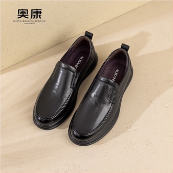 Aokang pantofi bărbați slip-on din piele pentru primăvară și toamnă – partea superioară din piele de vițel, talpă PU, căptușeală și branț din piele de porc, business casual