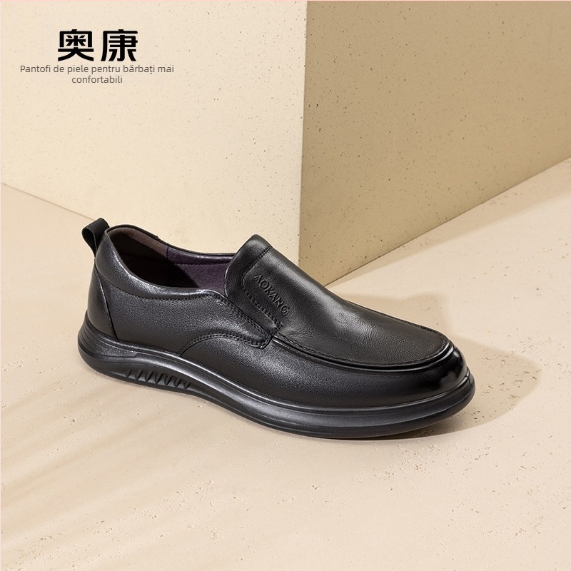 Aokang pantofi bărbați slip-on din piele pentru primăvară și toamnă – partea superioară din piele de vițel, talpă PU, căptușeală și branț din piele de porc, business casual