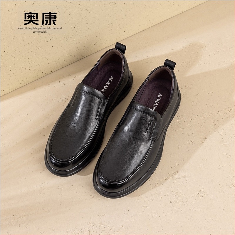 Aokang pantofi bărbați slip-on din piele pentru primăvară și toamnă – partea superioară din piele de vițel, talpă PU, căptușeală și branț din piele de porc, business casual