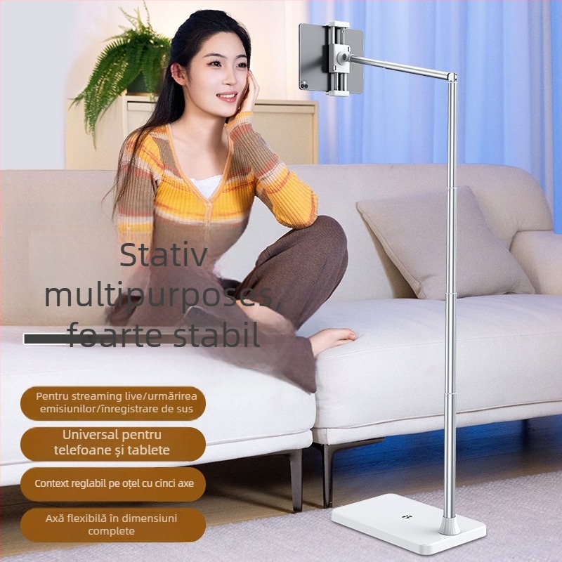Suport de podea pentru telefoane și tablete, cu înălțime reglabilă și lungime a brațului – universal, aliaj + ABS