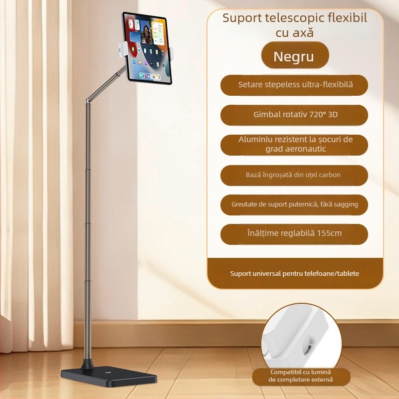 Suport de podea pentru telefoane și tablete, cu înălțime reglabilă și lungime a brațului – universal, aliaj + ABS