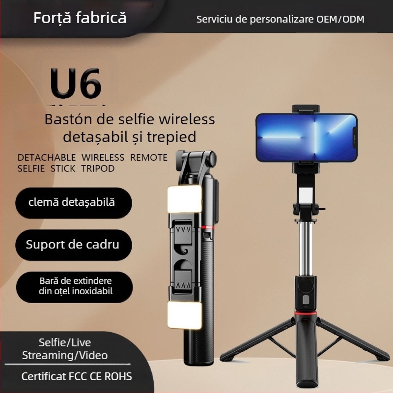 U6 Selfie Stick Bluetooth cu Trepied Telescopic – ABS + Oțel Inoxidabil, Telecomandă Bluetooth Inclusă, Compatibilitate Universală