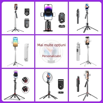 P09 Mini Suport pentru Telefon din Aliaj de Aluminiu + Oțel Inoxidabil, cu Iluminare, Bluetooth Selfie Stick – Trepied Portabil pentru Livestream