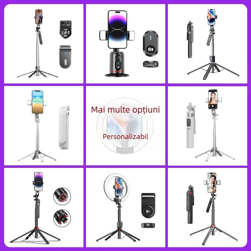 P09 Mini Suport pentru Telefon din Aliaj de Aluminiu + Oțel Inoxidabil, cu Iluminare, Bluetooth Selfie Stick – Trepied Portabil pentru Livestream