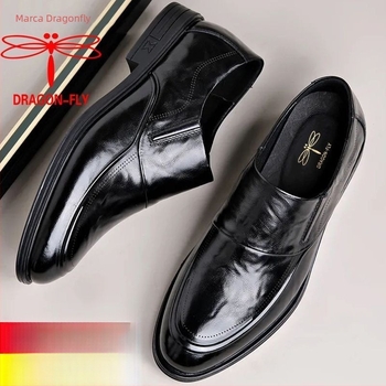 Dragonfly Pantofi de piele pentru bărbați, Slip-On, Vârf ascuțit, Upper din piele split, Talpă din cauciuc, Căptușeală din blană de iepure, Închidere cu bandă elastică