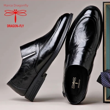 Dragonfly Pantofi de piele pentru bărbați, Slip-On, Vârf ascuțit, Upper din piele split, Talpă din cauciuc, Căptușeală din blană de iepure, Închidere cu bandă elastică