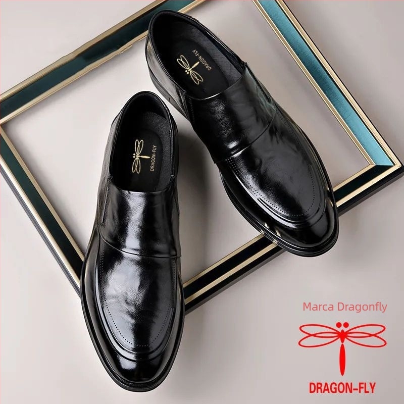 Dragonfly Pantofi de piele pentru bărbați, Slip-On, Vârf ascuțit, Upper din piele split, Talpă din cauciuc, Căptușeală din blană de iepure, Închidere cu bandă elastică