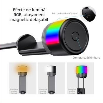 Buffy Selfie Stick Bluetooth cu Antișoc, Lumină de Umplere și Trepied din Aluminiu pentru Telefon