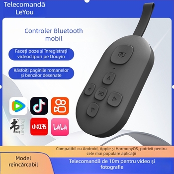 Telecomandă Bluetooth cu funcția de derulare a paginilor și selfie cu un singur clic — DY08, 200mAh, USB-C, rază 15m, ABS mat, compatibil Android/iOS