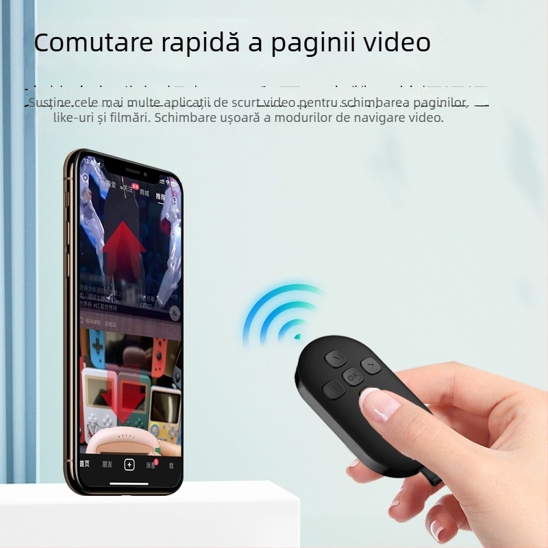 Telecomandă Bluetooth cu funcția de derulare a paginilor și selfie cu un singur clic — DY08, 200mAh, USB-C, rază 15m, ABS mat, compatibil Android/iOS