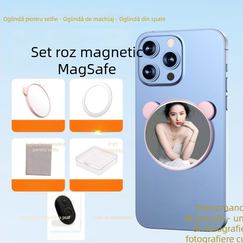 Oglindă magnetică de selfie pentru telefoane, cu stabilizare a imaginii, Bluetooth și telecomandă, stil universal, din plastic