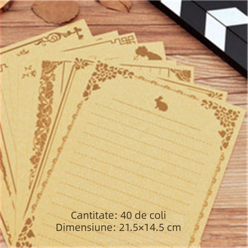 Set de papetărie cu plicuri și foi de scris, stil chinezesc retro, plicuri cu fereastră, 56 de bucăți