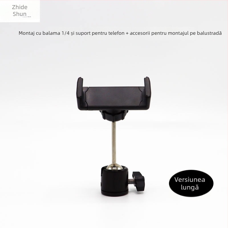 Suport metalic cu articulație dublă pe bază sferică, pan-tilt 360° pentru telefon mobil, montaj prin șurub, aproximativ 100 g, pentru transmisii live