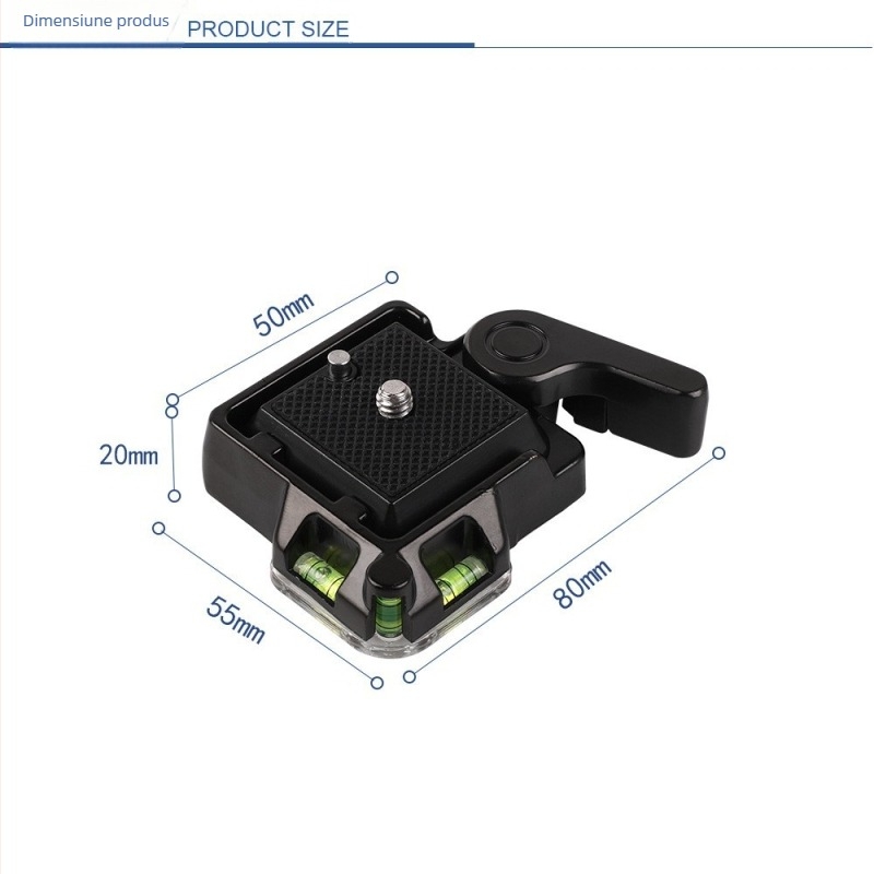 Tripod pentru cameră cu cap de eliberare rapidă și placă de eliberare rapidă, aliaj de aluminiu, greutate 0.2 kg, rotație verticală 90°, rotație orizontală 1°