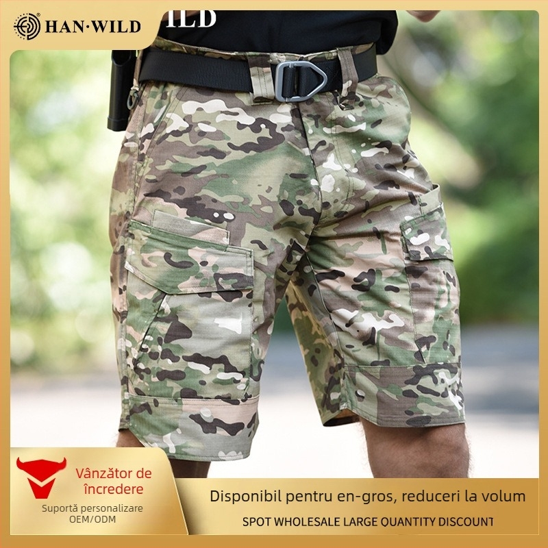 Șorturi tactice outdoor, model camuflaj, țesătură din amestec, unisex, potrivite pentru vară și primăvară, pentru alergare, ciclism și drumeții