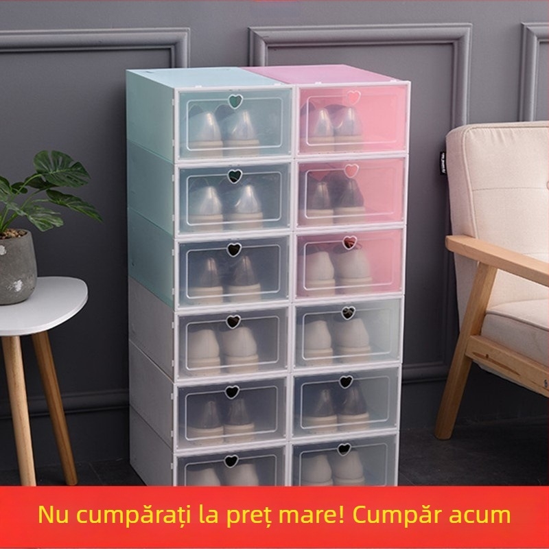 Cutie de depozitare pentru pantofi, set de 20 bucăți, din plastic transparent, cu design simplu și modern, multi-etaj, cu șezut