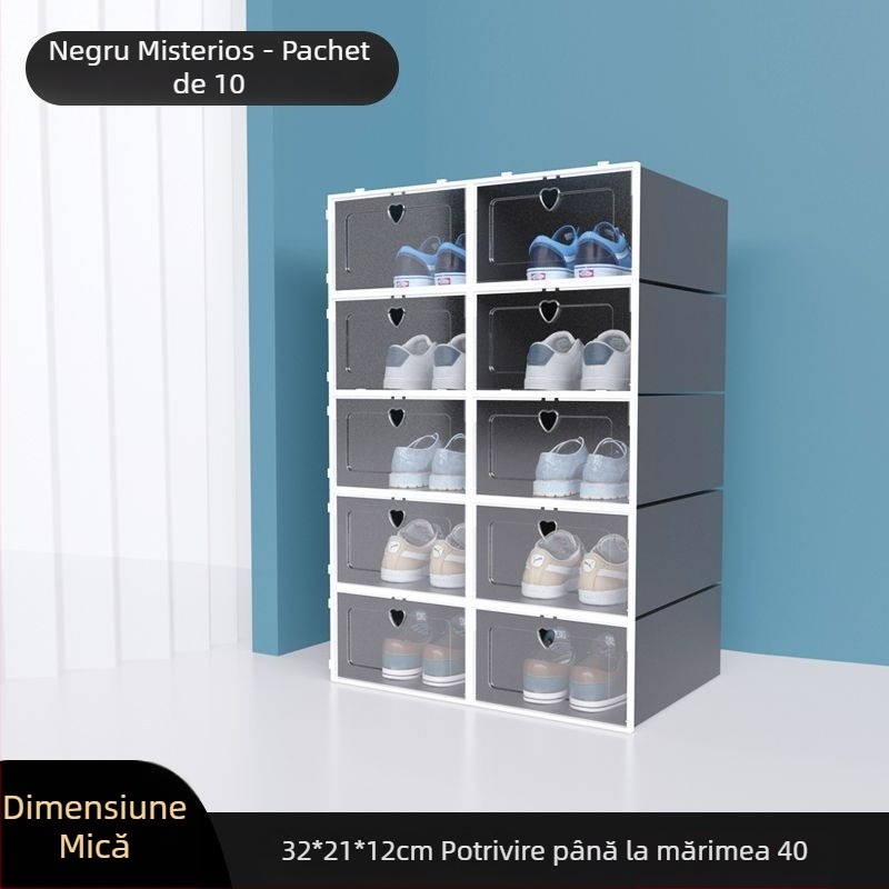 Cutie de depozitare pentru pantofi, set de 20 bucăți, din plastic transparent, cu design simplu și modern, multi-etaj, cu șezut