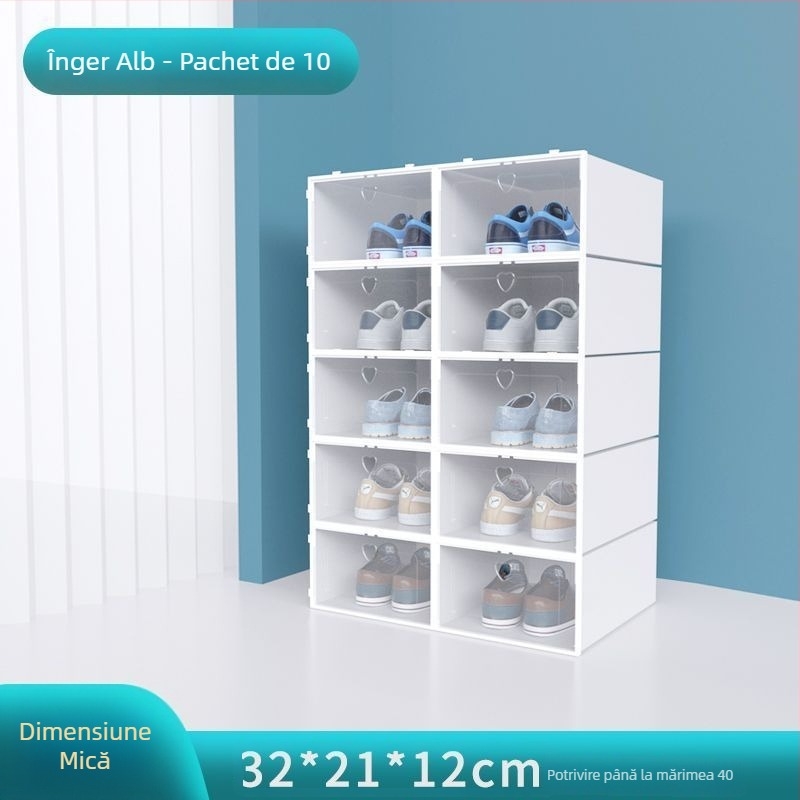 Cutie de depozitare pentru pantofi, set de 20 bucăți, din plastic transparent, cu design simplu și modern, multi-etaj, cu șezut