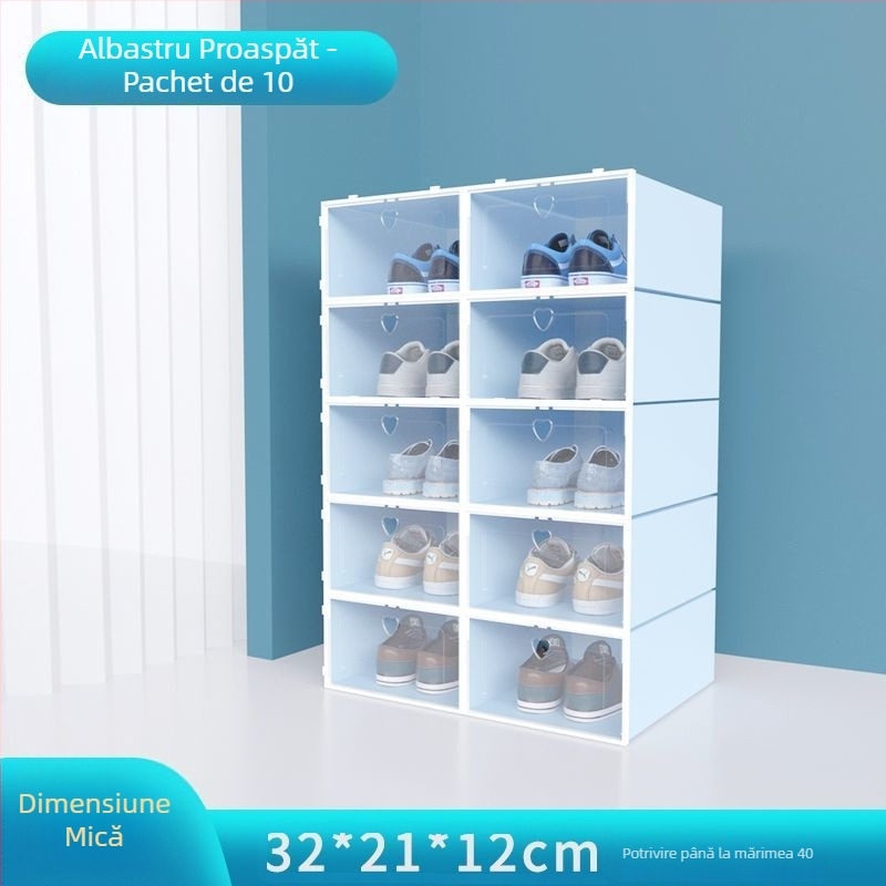 Cutie de depozitare pentru pantofi, set de 20 bucăți, din plastic transparent, cu design simplu și modern, multi-etaj, cu șezut