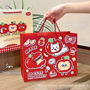 Geantă de cadouri din carton cu design cartoon, material carton, imprimare disponibilă, gata de utilizare și personalizabilă, posibilitatea imprimării logo-ului, pentru ambalarea deserturilor și milk tea