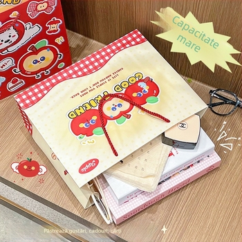 Geantă de cadouri din carton cu design cartoon, material carton, imprimare disponibilă, gata de utilizare și personalizabilă, posibilitatea imprimării logo-ului, pentru ambalarea deserturilor și milk tea