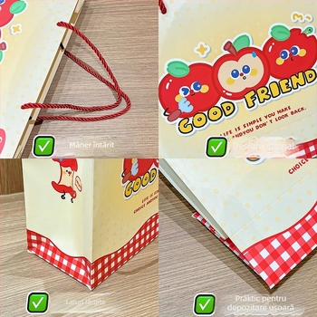 Geantă de cadouri din carton cu design cartoon, material carton, imprimare disponibilă, gata de utilizare și personalizabilă, posibilitatea imprimării logo-ului, pentru ambalarea deserturilor și milk tea