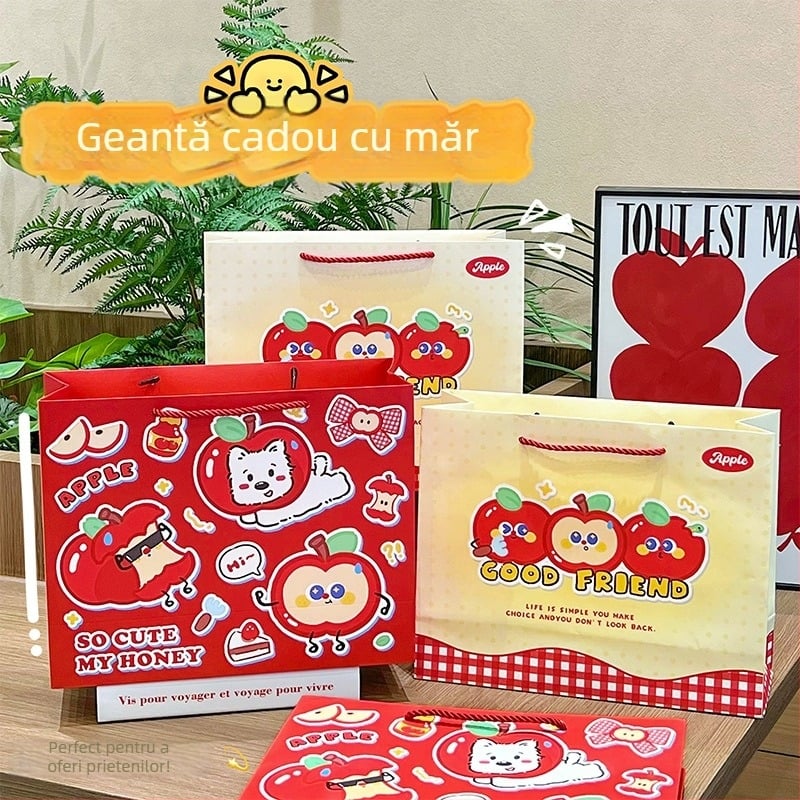 Geantă de cadouri din carton cu design cartoon, material carton, imprimare disponibilă, gata de utilizare și personalizabilă, posibilitatea imprimării logo-ului, pentru ambalarea deserturilor și milk tea