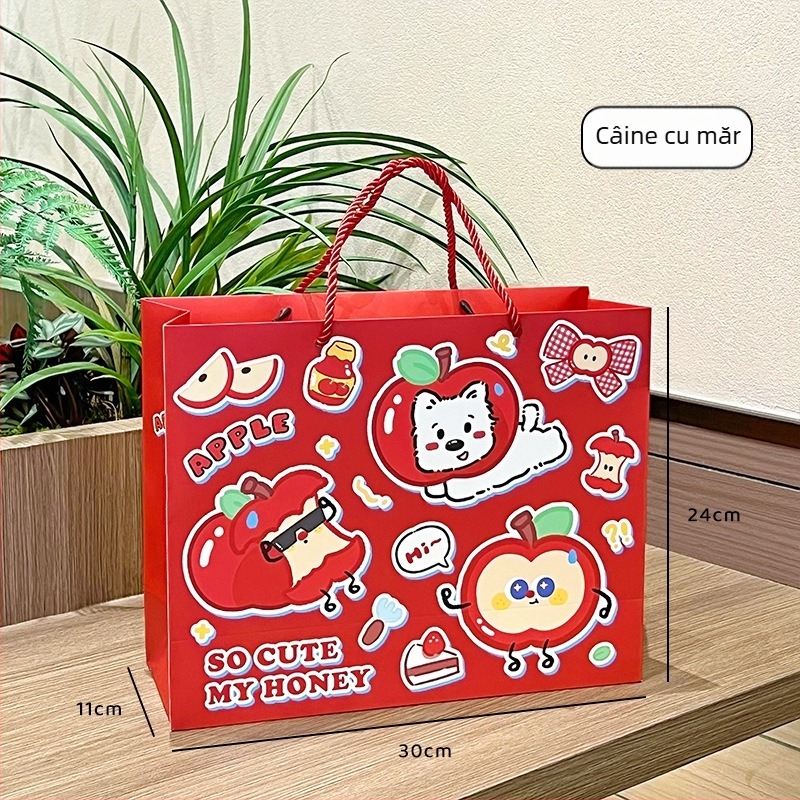 Geantă de cadouri din carton cu design cartoon, material carton, imprimare disponibilă, gata de utilizare și personalizabilă, posibilitatea imprimării logo-ului, pentru ambalarea deserturilor și milk tea