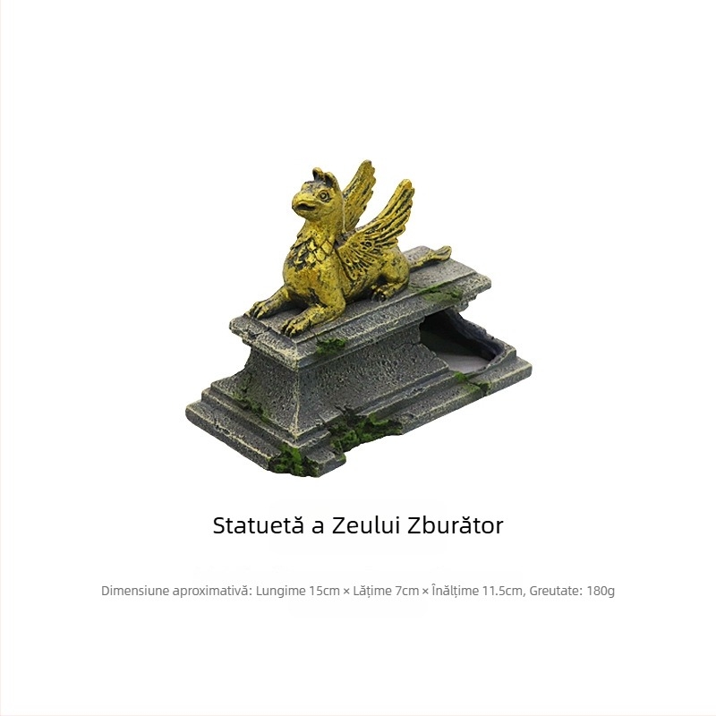 Decor pentru reptile: rășină ecologică; statuie a unui zeu zburător; adăpost decorativ (Material: rășină ecologică; Funcție: adăpost decorativ; Stil: statuie a unui zeu zburător; Scop principal: decor pentru reptile; Greutate: 180 g)