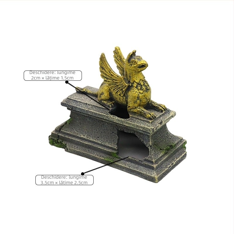 Decor pentru reptile: rășină ecologică; statuie a unui zeu zburător; adăpost decorativ (Material: rășină ecologică; Funcție: adăpost decorativ; Stil: statuie a unui zeu zburător; Scop principal: decor pentru reptile; Greutate: 180 g)