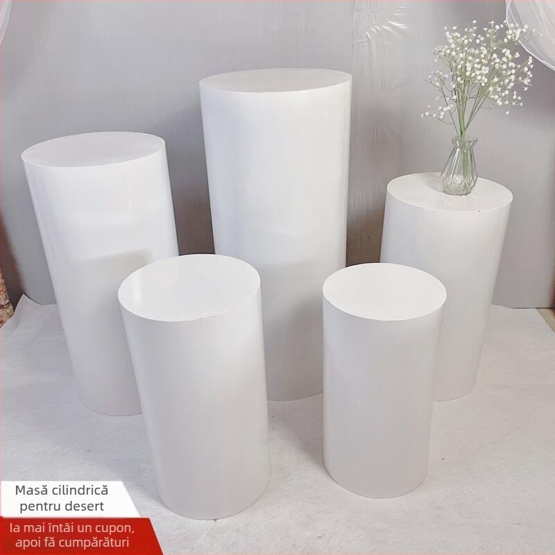 Decorațiuni de nuntă din fier forjat - masă cilindrică pentru deserturi, vitrină pentru torturi, personalizabilă, ambalată în carton