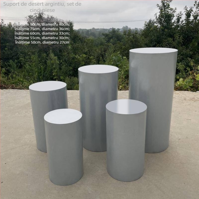 Decorațiuni de nuntă din fier forjat - masă cilindrică pentru deserturi, vitrină pentru torturi, personalizabilă, ambalată în carton