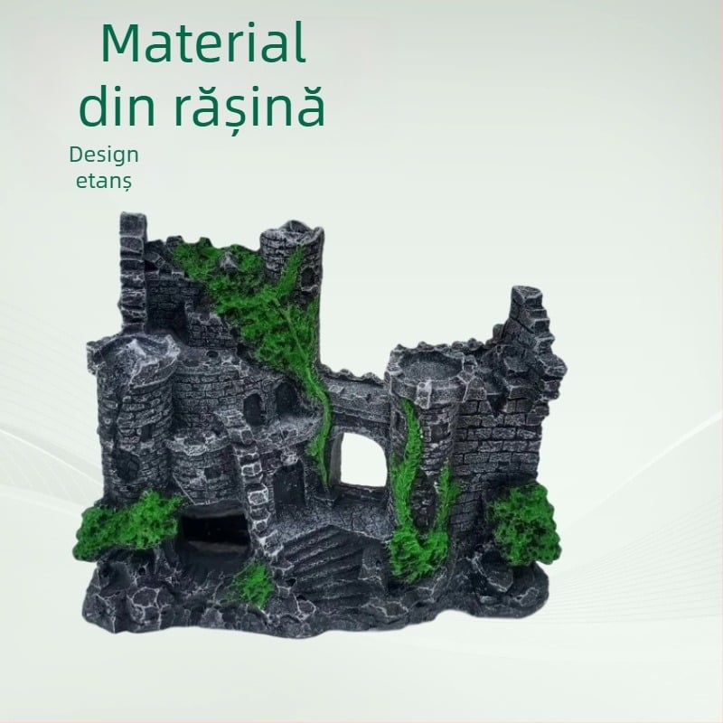 Decor acvariu din rășină: peșteră pentru pești și creveți, decor peisagistic din piatră, origine China, cutie cu 80 de bucăți, greutate 400 g