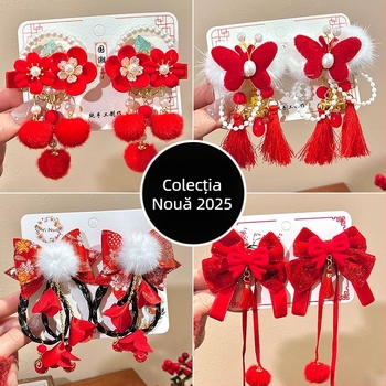 Ac de păr cu formă de funda, din material textil, handmade, clips lateral, pentru copii, stil vintage