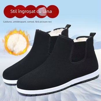 Ghete bărbați de iarnă, înalte, căptușite gros cu bumbac, partea superioară din piele sintetică, talpă din cauciuc antiderapant