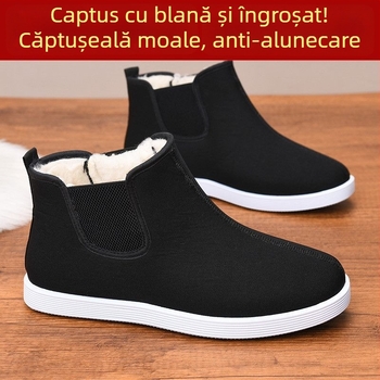 Ghete bărbați de iarnă, înalte, căptușite gros cu bumbac, partea superioară din piele sintetică, talpă din cauciuc antiderapant