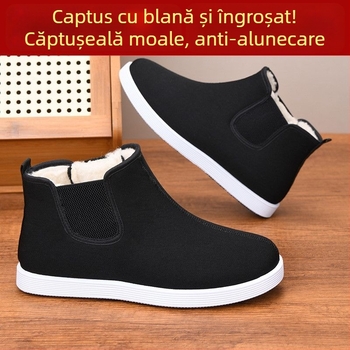 Ghete bărbați de iarnă, înalte, căptușite gros cu bumbac, partea superioară din piele sintetică, talpă din cauciuc antiderapant